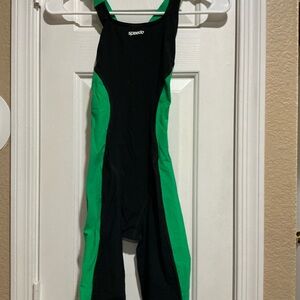Green and black speedo kneeskin swimsuit